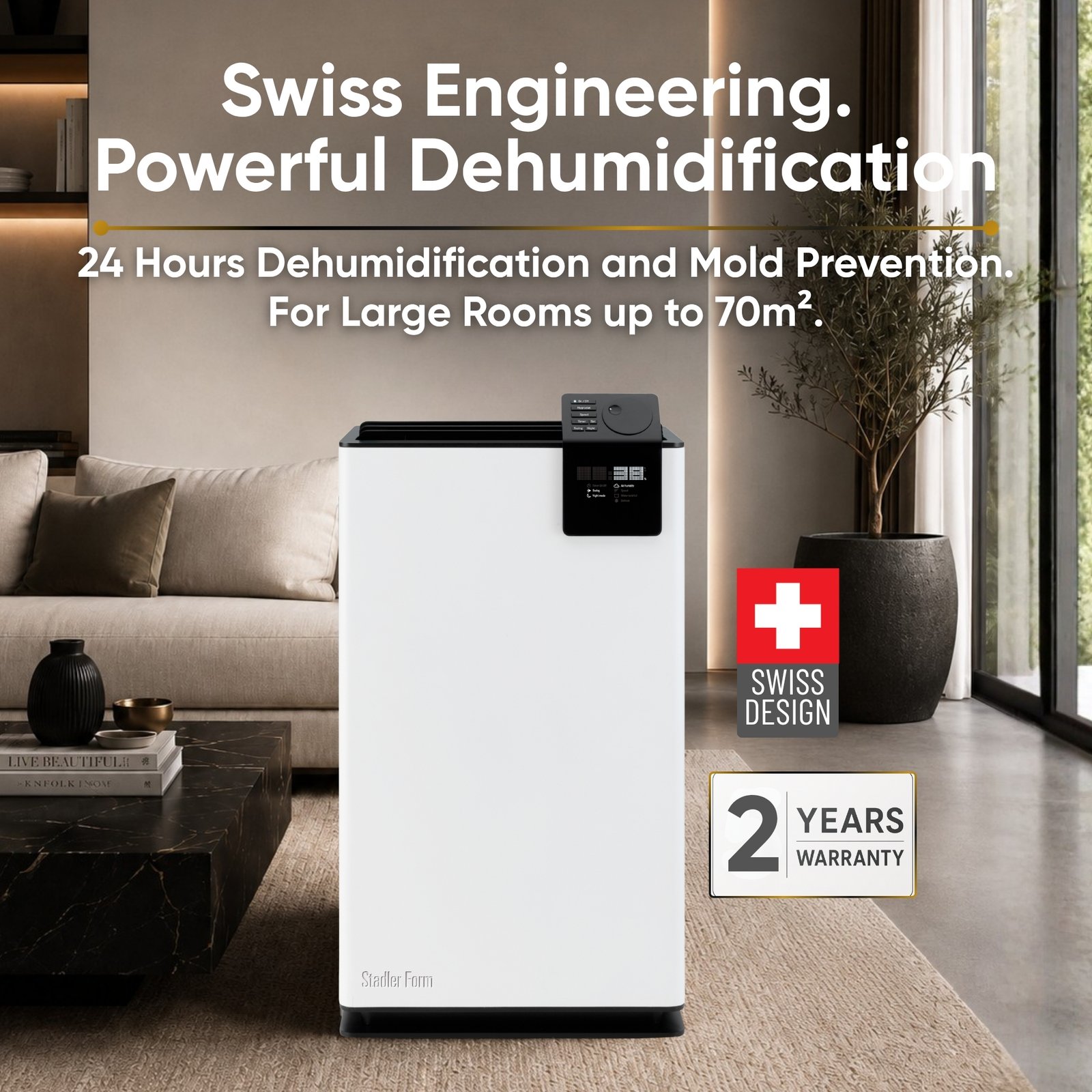 Stadler Form Albert Dehumidifier 20L, Smart Humidity Sensor, 24 Hours Dehumidification for Large Rooms up to 70m², Mold Prevention, Effective Air Distribution, Auto Mode, Very Quiet, 2 Years Warranty - Image 2