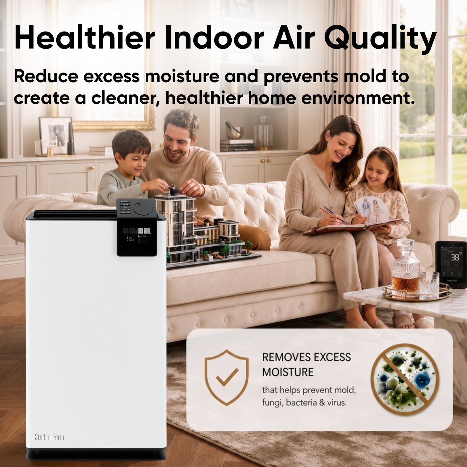 Stadler Form Albert Dehumidifier 20L, Smart Humidity Sensor, 24 Hours Dehumidification for Large Rooms up to 70m², Mold Prevention, Effective Air Distribution, Auto Mode, Very Quiet, 2 Years Warranty - Image 4