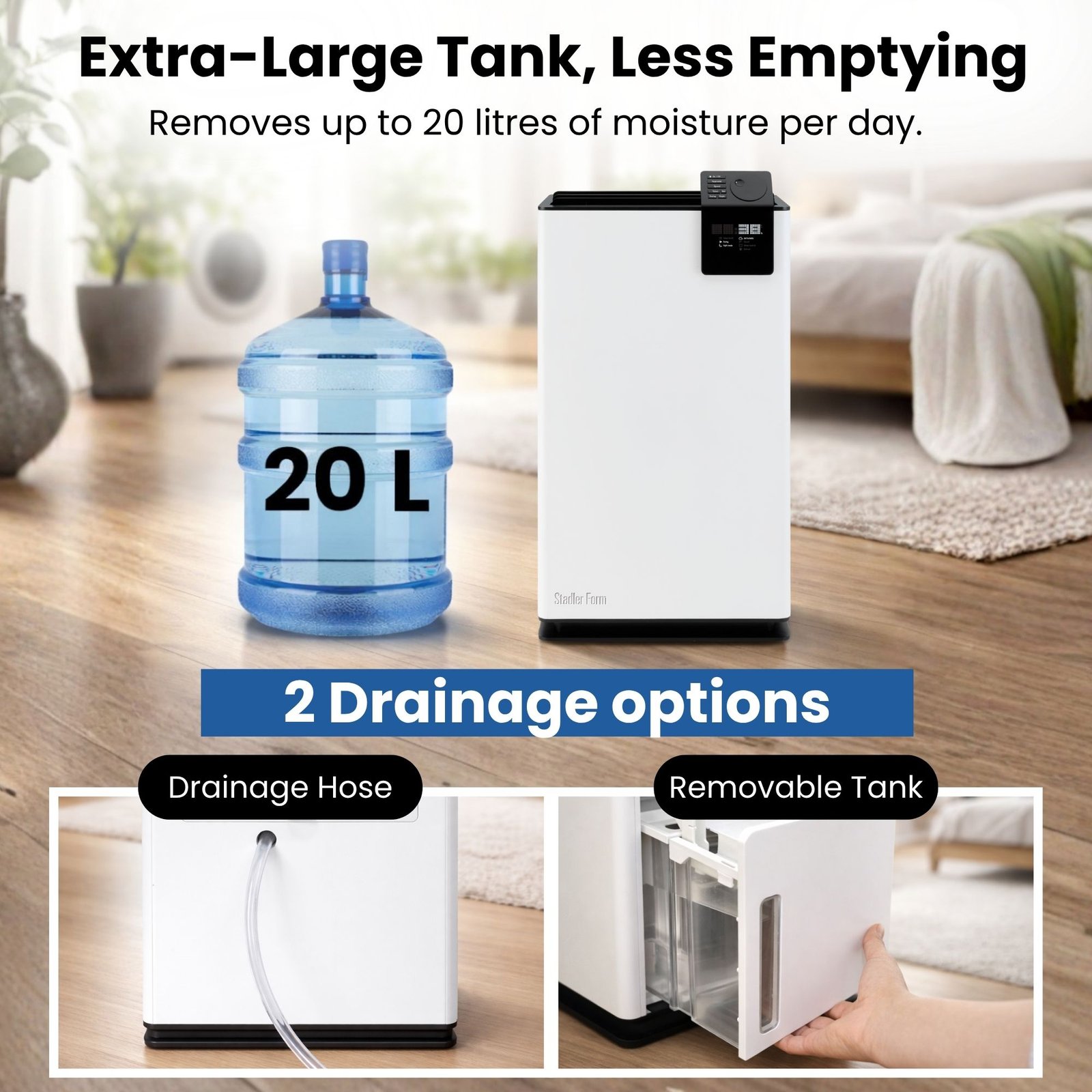 Stadler Form Albert Dehumidifier 20L, Smart Humidity Sensor, 24 Hours Dehumidification for Large Rooms up to 70m², Mold Prevention, Effective Air Distribution, Auto Mode, Very Quiet, 2 Years Warranty - Image 7