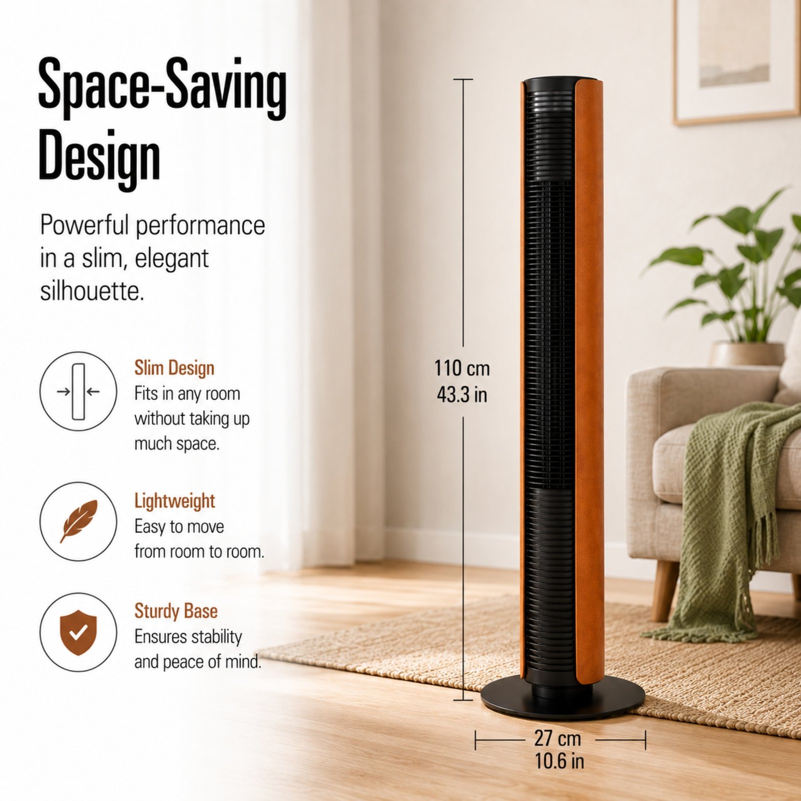 Stadler Form Peter Leatherette Swiss Design Column Fan Timer, Oscillation, Remote Control 6 Speed Levels Leatherette, Low Energy Consumption, 2-Year Warranty by Manufacturer + Local Support - Image 7