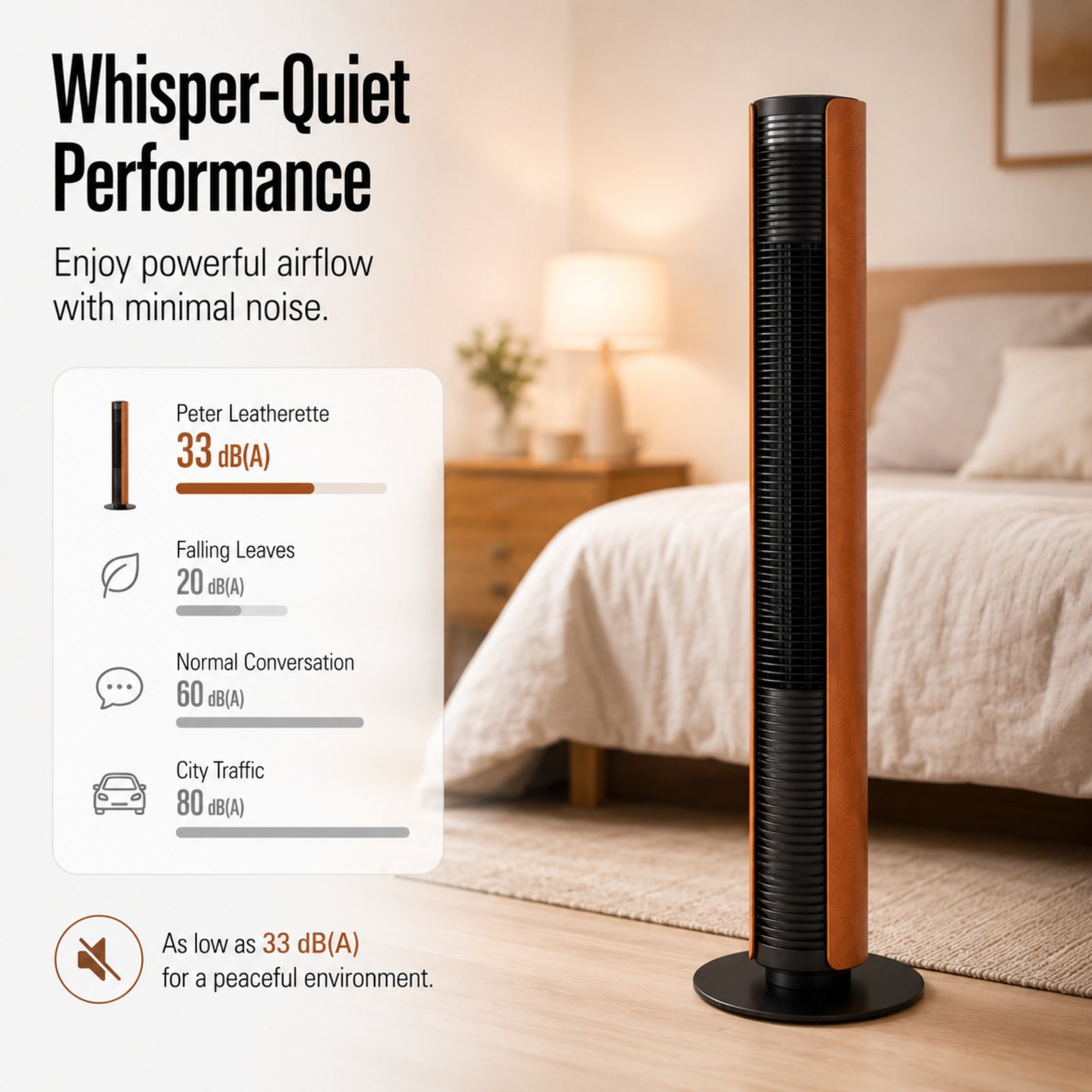 Stadler Form Peter Leatherette Swiss Design Column Fan Timer, Oscillation, Remote Control 6 Speed Levels Leatherette, Low Energy Consumption, 2-Year Warranty by Manufacturer + Local Support - Image 6