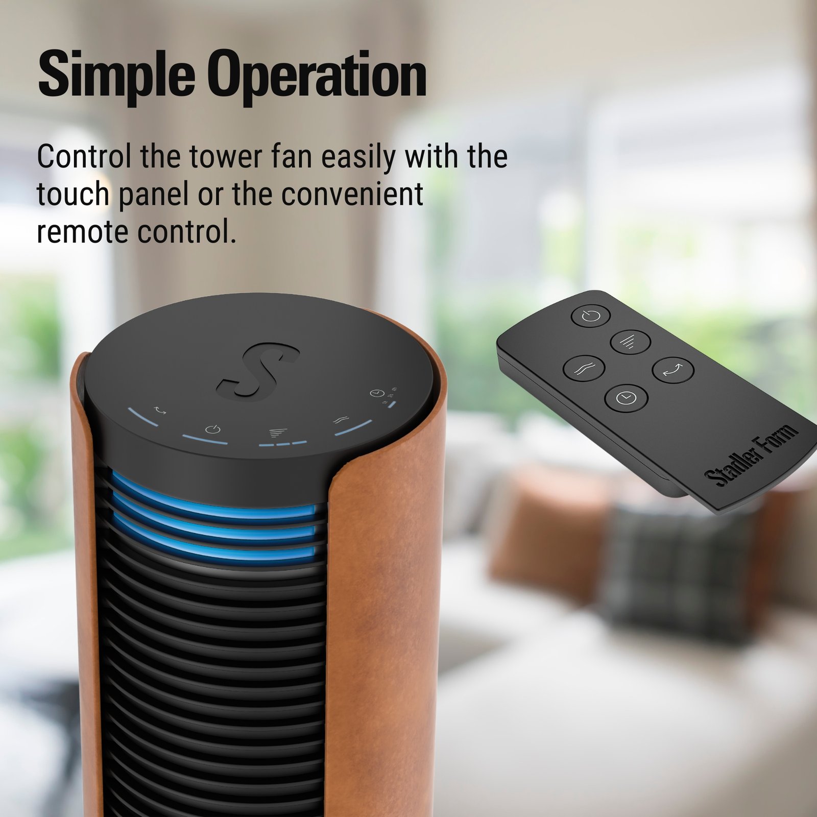 Stadler Form Peter Leatherette Swiss Design Column Fan Timer, Oscillation, Remote Control 6 Speed Levels Leatherette, Low Energy Consumption, 2-Year Warranty by Manufacturer + Local Support - Image 3