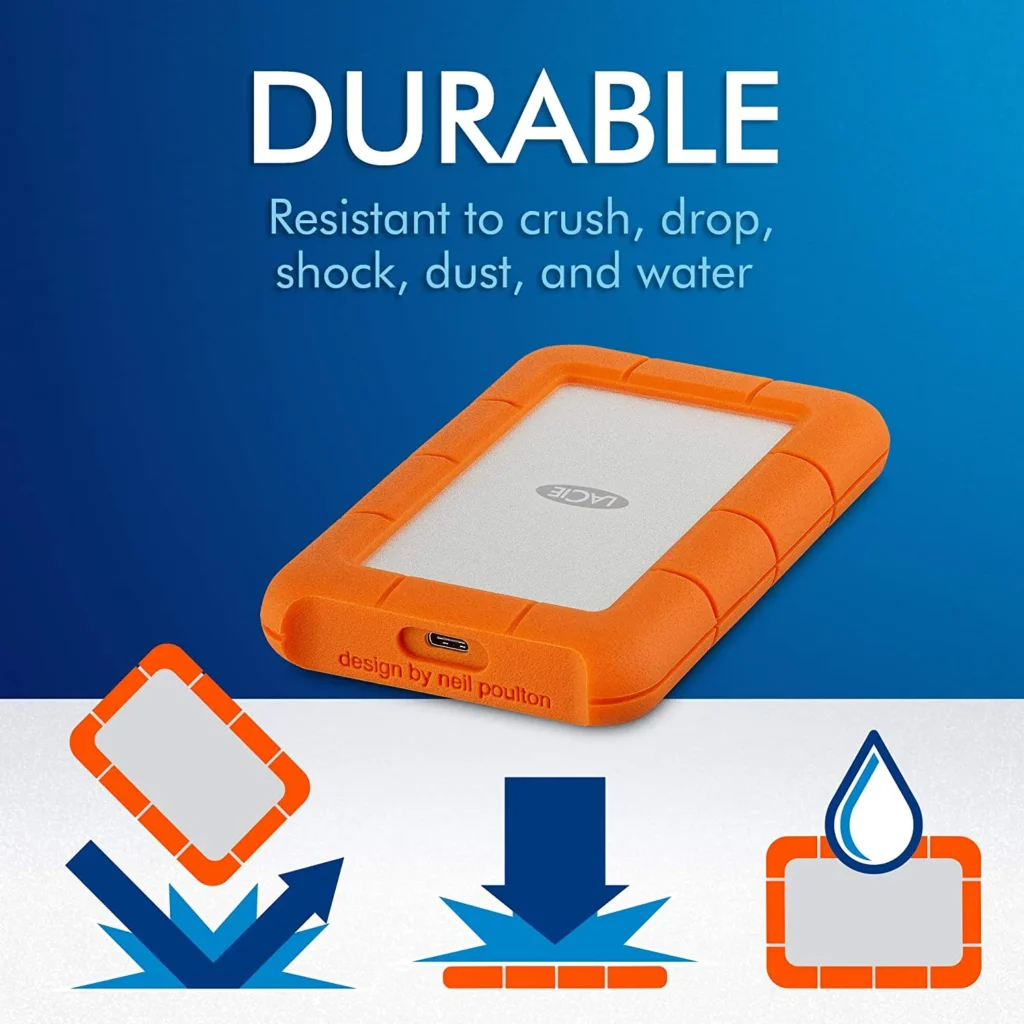 هارد ديسك خارجي LaCie Rugged سعة 4TB بمنفذ USB 3.1 Gen 1 Type-C + غلاف Dicota TabSkin – الصورة 5